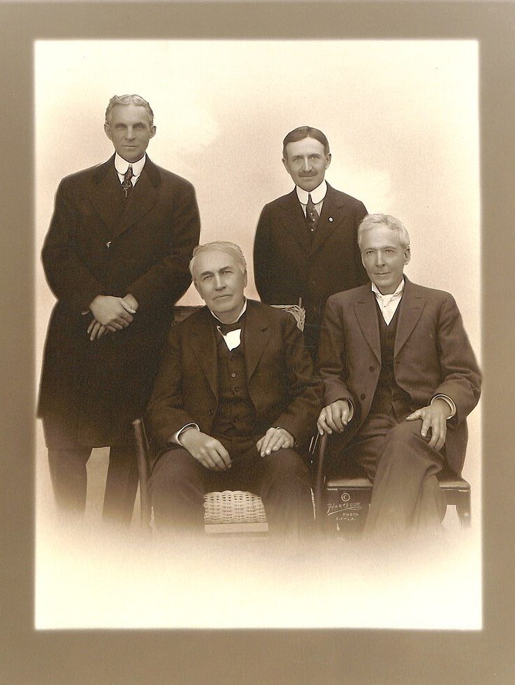 Edison, Burbank, Ford, and Harvey Firestone in a formal studio portrait by Hartsook Photo, 1915